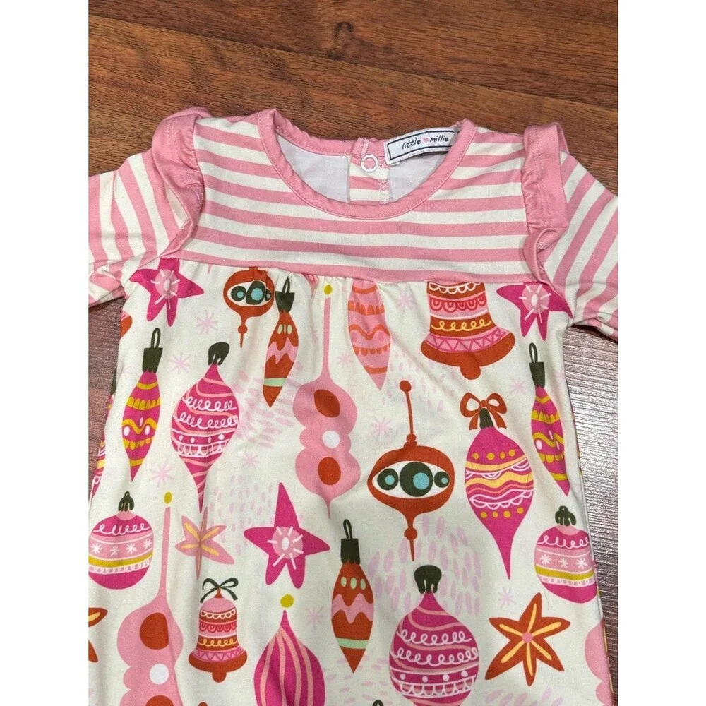 Little Millie - Pink and Cream Holiday Ornament Romper